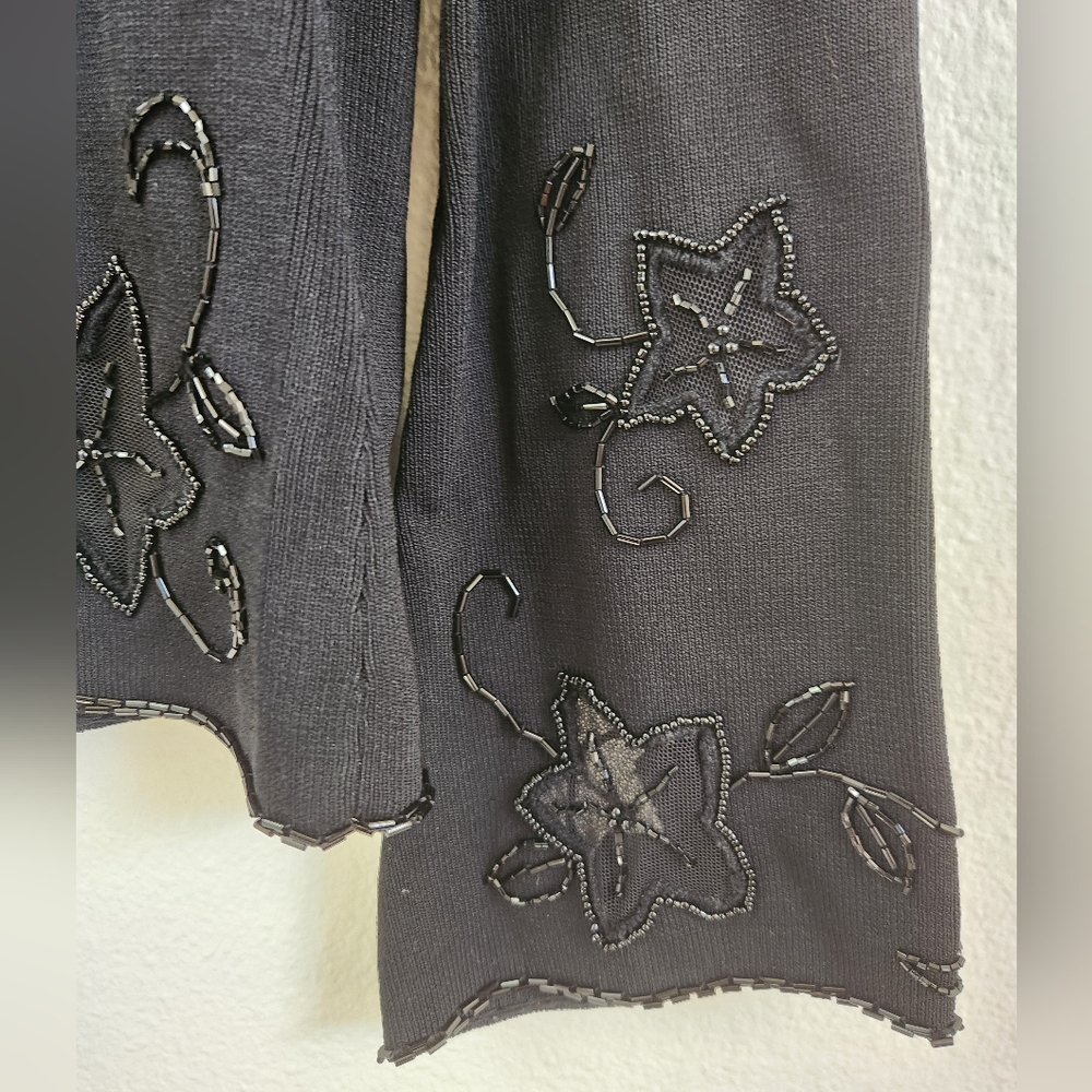 Vintage Cyrus Cardigan Beaded Stars Floral Bell Sleeves Black‎ Large - Picture 4 of 12